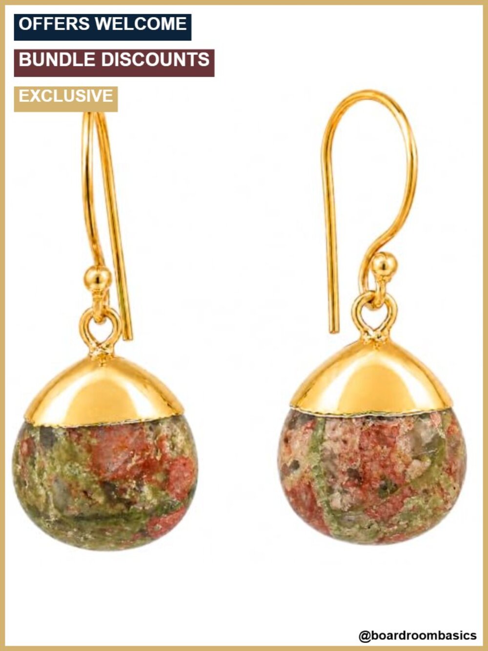 Unakite Gemstone Teardrop Dangle Earrings 14k Gold Plated Women Boho